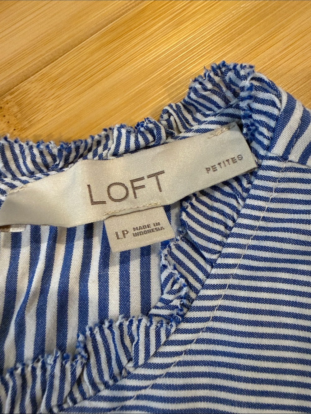LOFT Blue & White Striped Ruffle-Sleeve Blouse - Picture 3 of 5